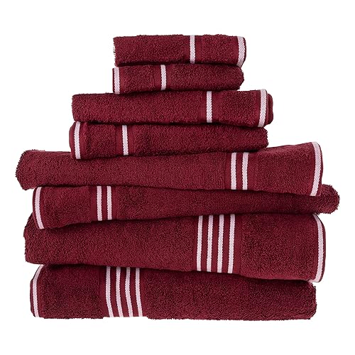 8-Piece Towel Set - Cotton Bathroom Accessories with 2 Bath Towels, 2 Hand Cloths, 2 Washcloths, and 2 Fingertip Cloths by Bedford Home (Burgundy)