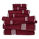 8-Piece Towel Set - Cotton Bathroom Accessories with 2 Bath Towels, 2 Hand Cloths, 2 Washcloths, and 2 Fingertip Cloths by Bedford Home (Burgundy)