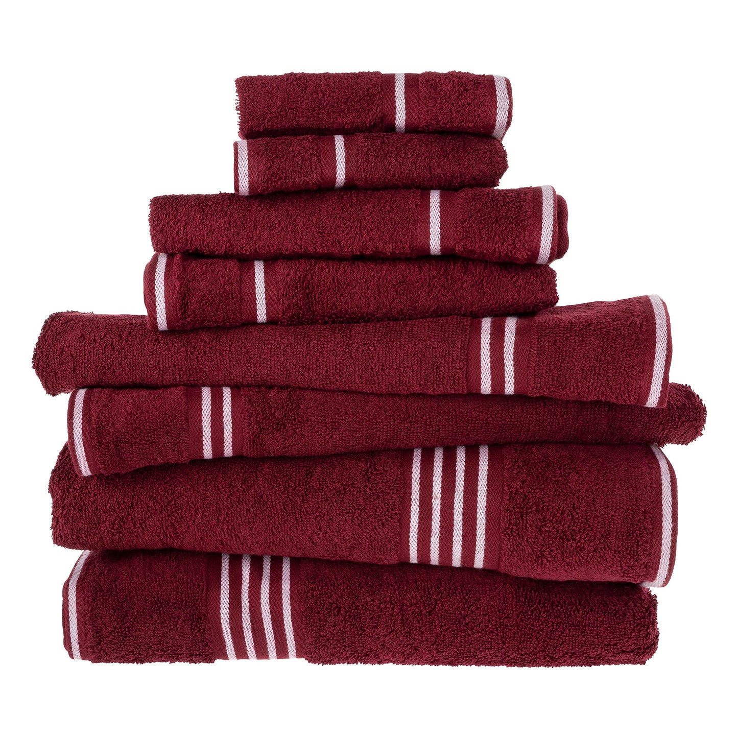 8-Piece Towel Set - Cotton Bathroom Accessories with 2 Bath Towels, 2 Hand Cloths, 2 Washcloths, and 2 Fingertip Cloths by Bedford Home (Burgundy)