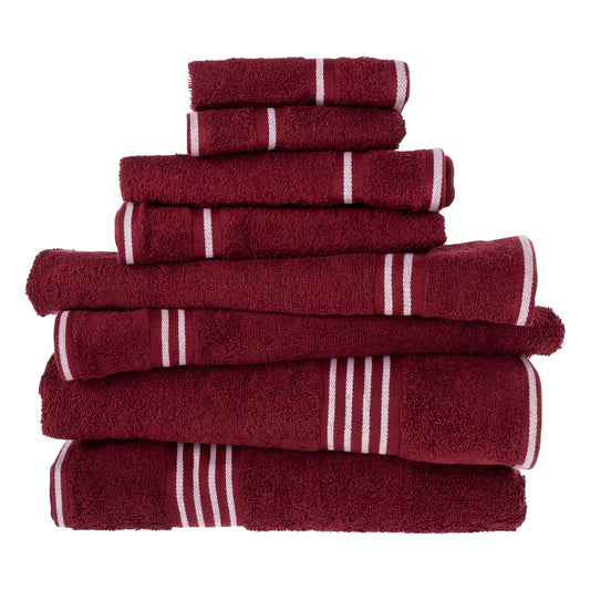 8-Piece Towel Set - Cotton Bathroom Accessories with 2 Bath Towels, 2 Hand Cloths, 2 Washcloths, and 2 Fingertip Cloths by Bedford Home (Burgundy)