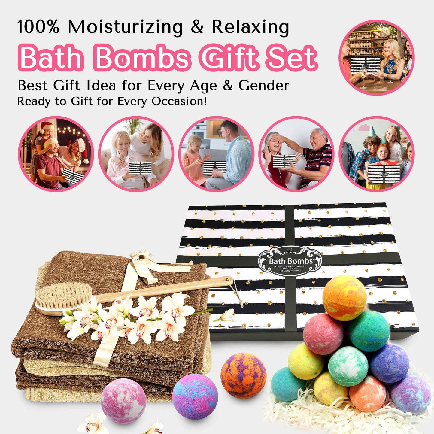 Relaxing Bath Bombs for Men & Women! 50 Wholesale Bath Bombs Individually Wrapped. Bulk Aromatherapy Essential Oil Bath Bombs for Adults Teens Kids!…