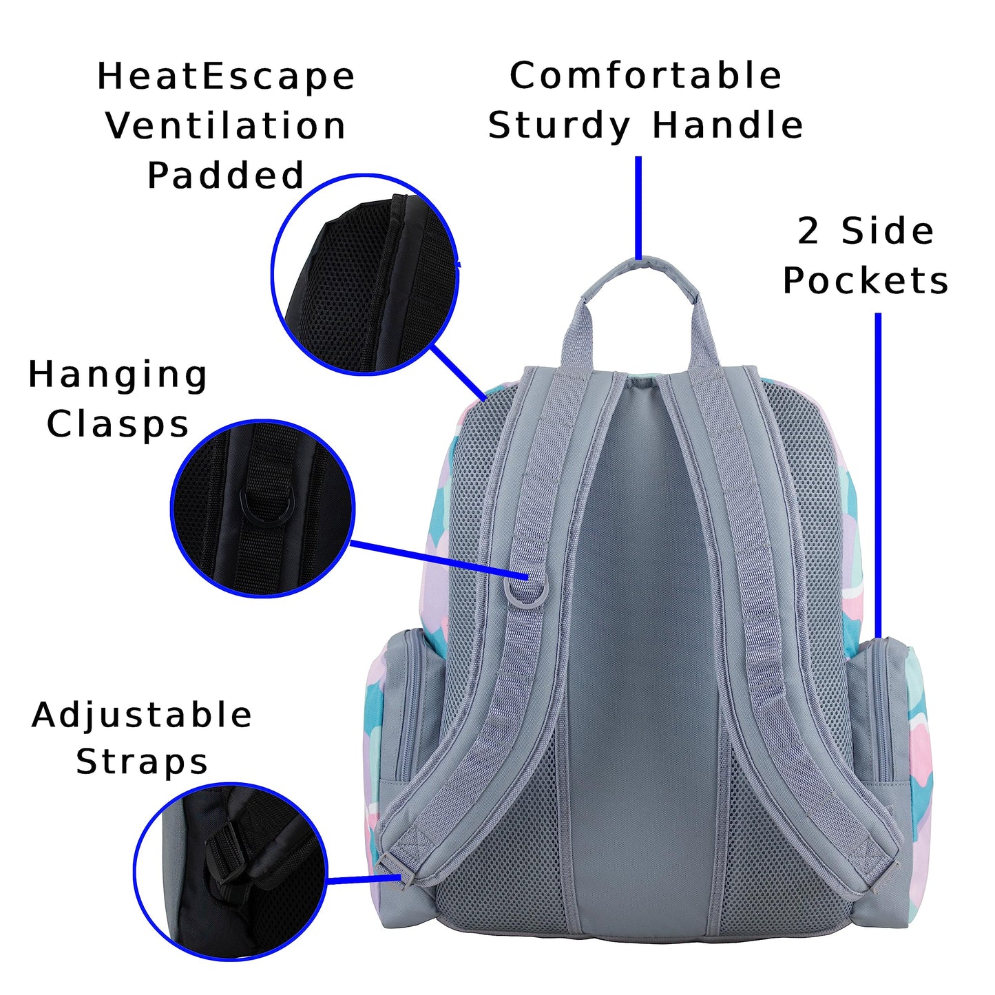 Eastsport Extra Large Backpack Expandable Oversized for Travel Hiking Work Camping Sports Outdoors with Drawstring Bag Mochila De Viaje Abstract Joyful