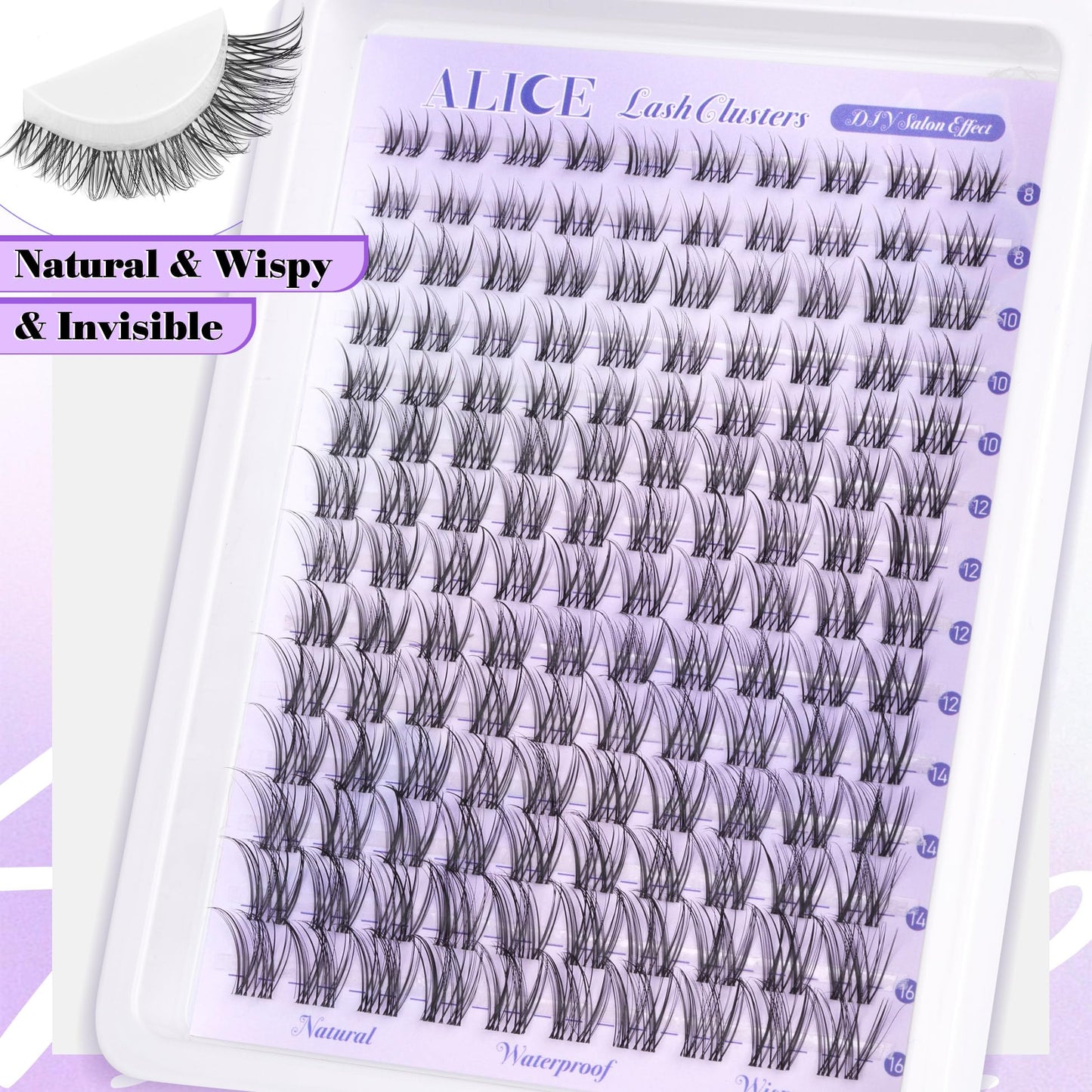 ALICE Natural Lash Clusters Lash Extensions Invisible Band Waterproof 8-16mm Cluster Eyelash Extensions Wispy Eyelash Clusters Individual Lashes Beauty and Personal Care ALICE