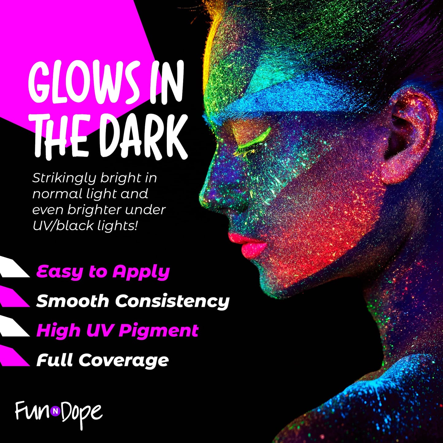 UV Body Paint and Face Paint - 8 Colors - Blacklight Reactive Paints - Body Makeup Glows In the Dark for Black Light Parties, Halloween Costume