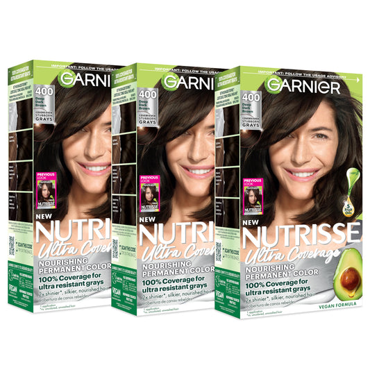 Garnier Nutrisse Ultra Coverage Hair Color, Permanent Hair Dye for Up to 8 Weeks of Stubborn Gray Coverage, Vegan & Cruelty-Free, 400 Deep Dark Brown Beauty & Personal Care Garnier