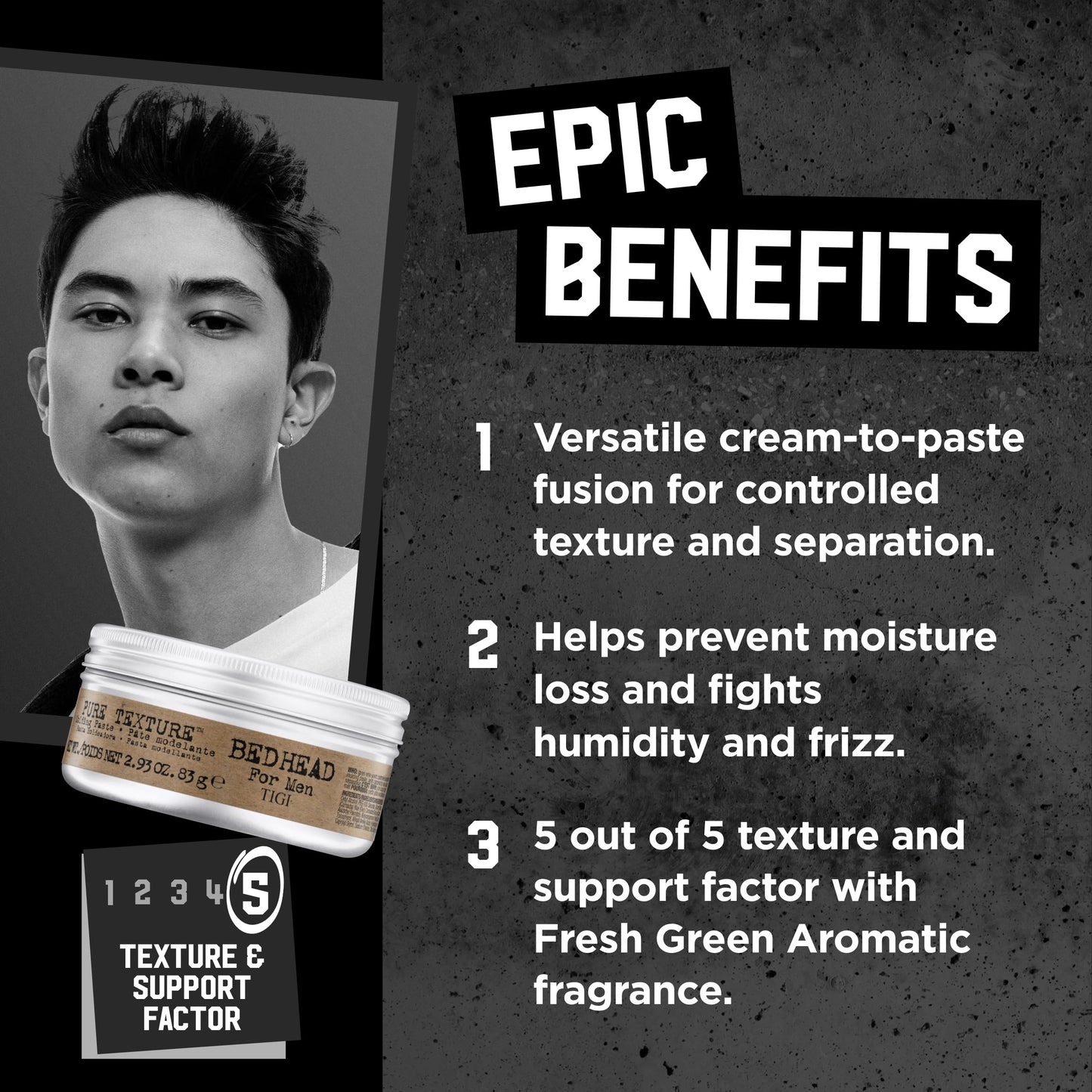 TIGI Bed Head for Men Pure Texture Hair Molding Paste - Use for Texture & Separation - Versatile Cream-to-Paste Fusion - For Men's Hairstyles - Use on