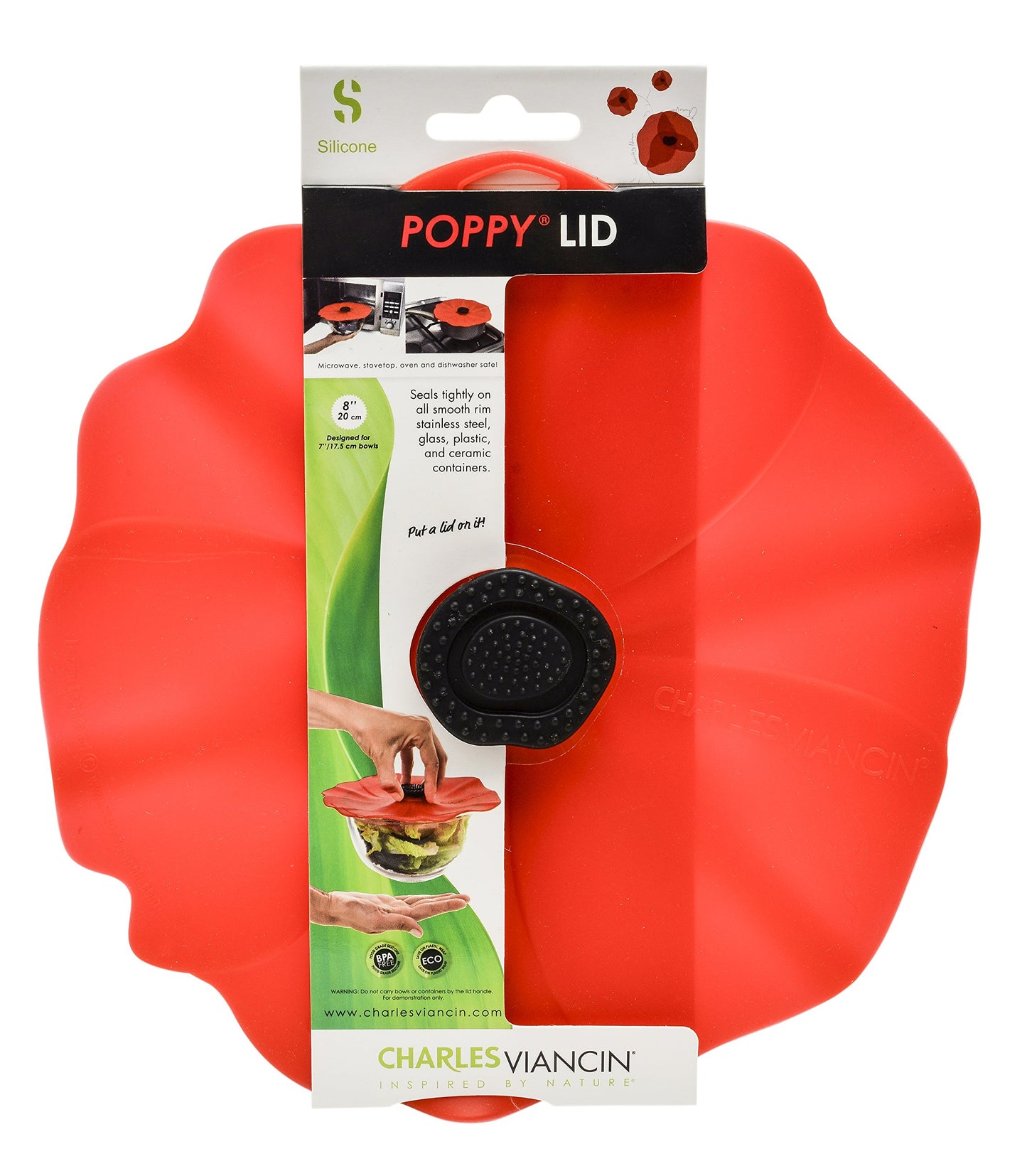 Charles Viancin - Poppy Silicone Lid for Food Storage and Cooking - Airtight Seal on Any Smooth Rim Surface - BPA-Free - Oven, Microwave, Freezer…