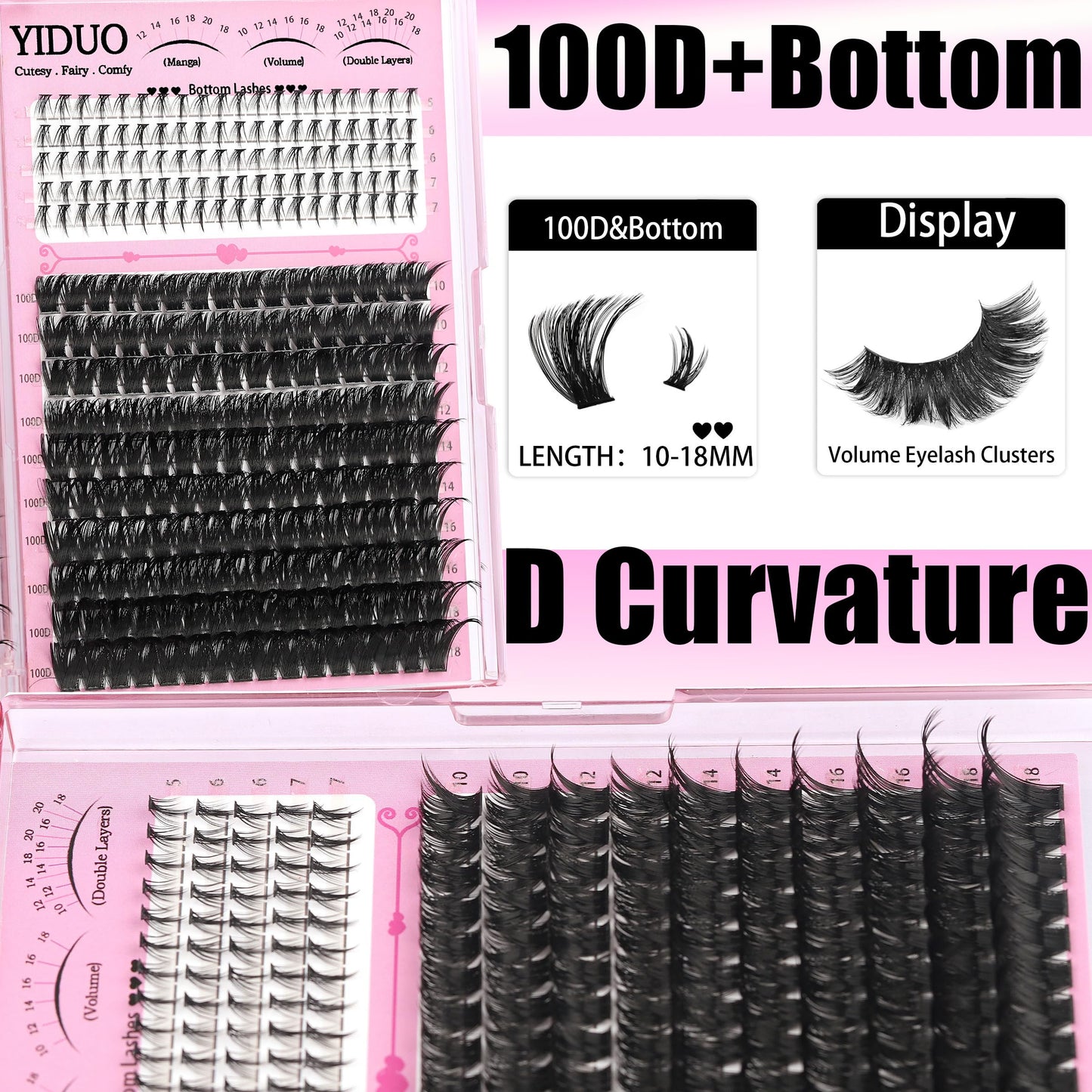 YIDUO 540Pcs Lashes Clusters Kit with Spikes+Bottom Eyelash 80D&100D Volume Clusters Lash Extension 10-18mm Wispy D Curvature Individual False Beauty and Personal Care YIDUO