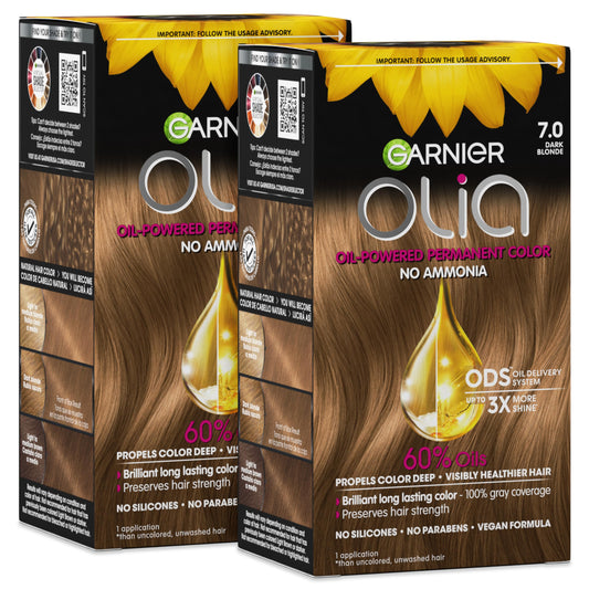 Garnier Olia Hair Color, Ammonia-Free Permanent Hair Dye, Oil-Powered Formula for 100% Gray Coverage and 3x Shinier Hair, Vegan & Cruelty Free, 7.0 Beauty & Personal Care Garnier