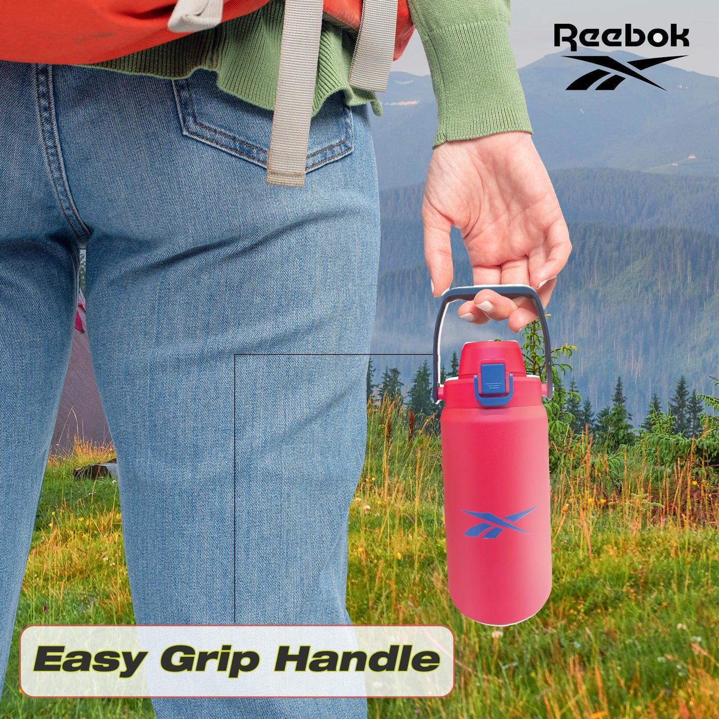 Reebok Stainless Steel Sports Wide Mouth Water Bottle | Double Wall Insulated to keep Beverages Hot & Cold, Spill Proof, BPA Free, Easy Grip Handle