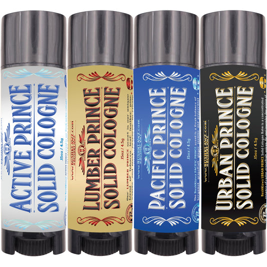 BushKlawz Solid Colognes Travel Variety Gift Set Sampler. Includes 1 chapstick size stick of each of our 4 famous scents. Best Gift Present for men