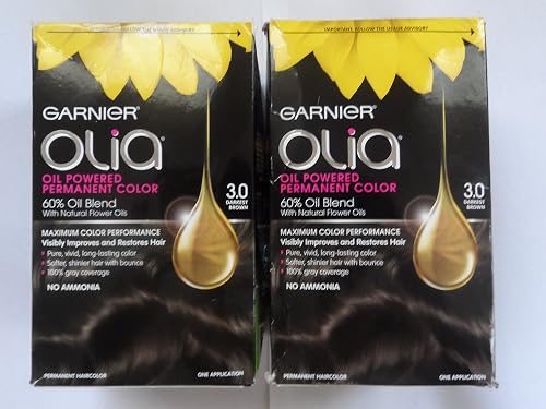 Garnier Olia Oil Powered Permanent Hair Color, 3.0 Darkest Brown