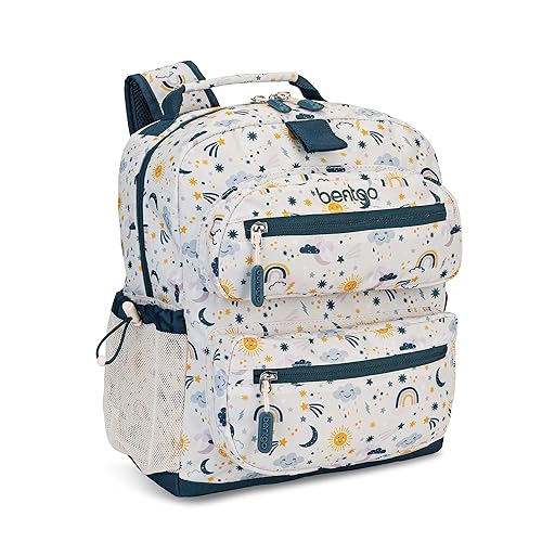 Bentgo Kids Backpack - Lightweight 14” Backpack in Fun Prints for School, Travel, & Daycare, Ideal for Ages 4+, Roomy Interior, Durable & Water-Resistant Fabric, & Loop for Lunch Bag (Friendly Skies)