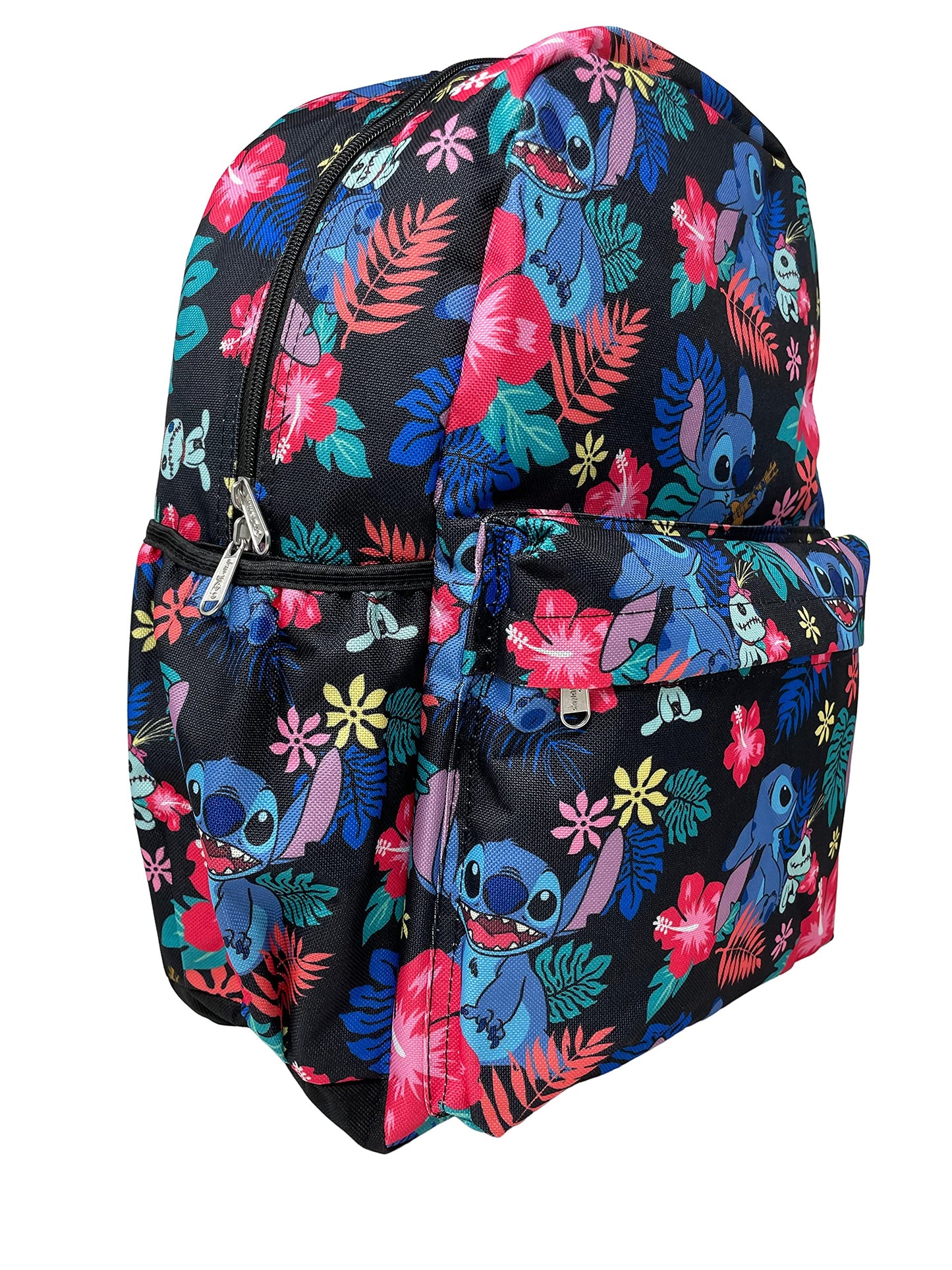 Disney Lilo and Stitch Allover Print Black 16 inch Girls Large School Backpack-black