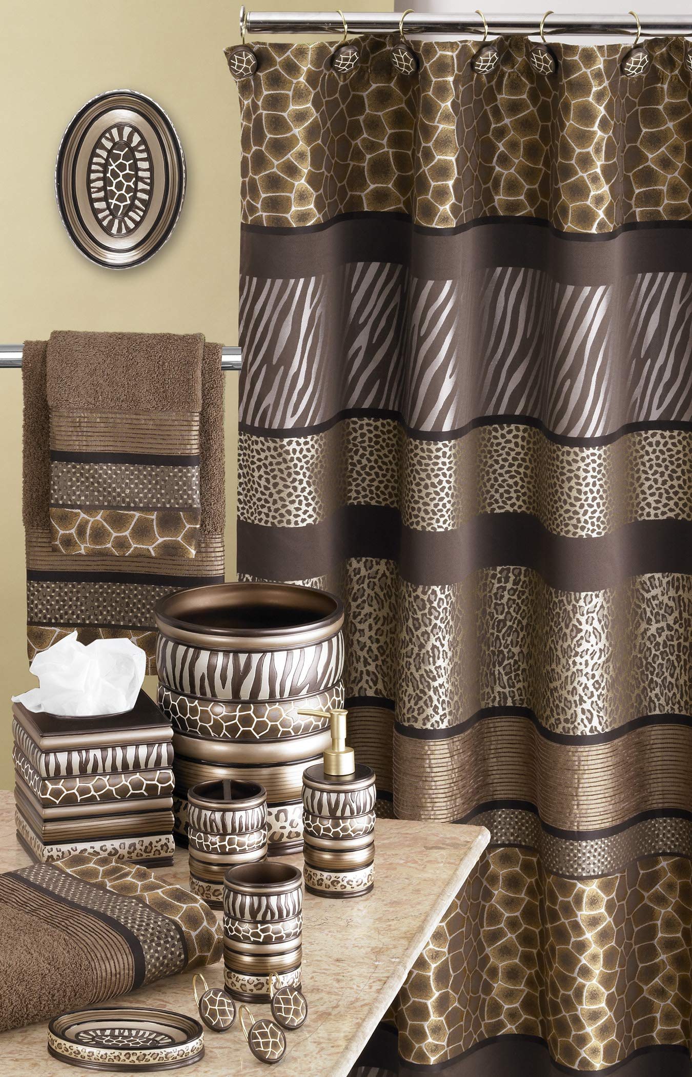 Popular Bath Safari Stripes Towel Set 3 Pieces Chocolate, Size 24"x 44", Hand Towel Measures 16"x 27", WASH Towel Measures, 12" x 18"