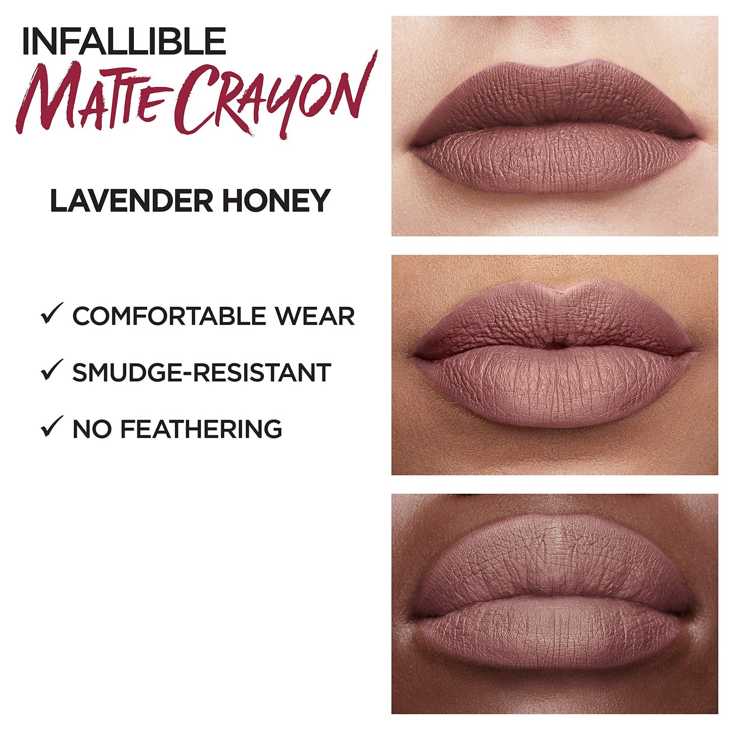 L'Oreal Paris Infallible Matte Lip Crayon, Lavender Honey (Packaging May Vary)