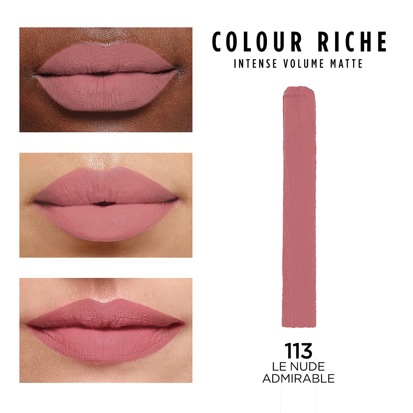 L'Oreal Paris Colour Riche Intense Volume Matte Lipstick, Lip Color Infused with Hyaluronic Acid for up to 16hr All Day Comfort, Le Nude Admirable,