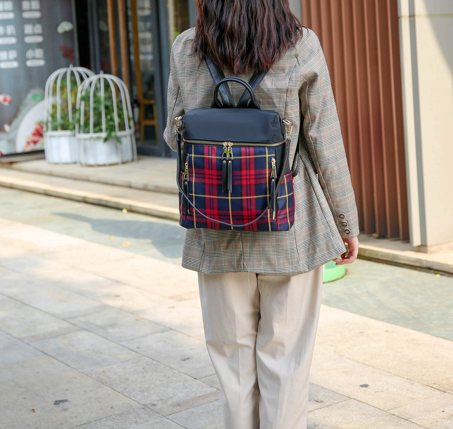 MKF Collection Nishi Plaid Backpack Waterproof Laptop Backpack for Travel Daypack Nylon By Mia K
