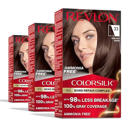 Revlon ColorSilk with Bond Repair Complex, Brown Permanent Hair Color, 100% Gray Coverage, Ammonia Free Hair Dye, Vegan Keratin, 33 Dark Soft Brown