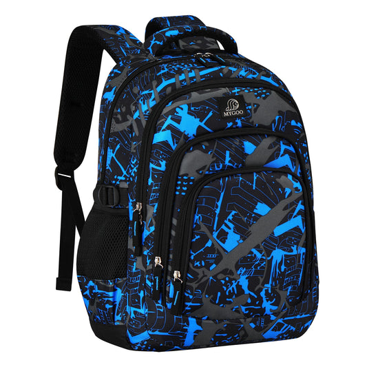 MYGOO Boys Vibrant School Backpack | Archibald Collection | 17" Tall 24L | Camo Blue