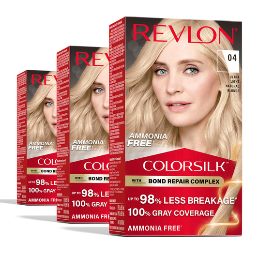 Revlon ColorSilk with Bond Repair Complex, Blonde Permanent Hair Color, 100% Gray Coverage, Ammonia Free Hair Dye, Vegan Keratin, 04 Ultra Light