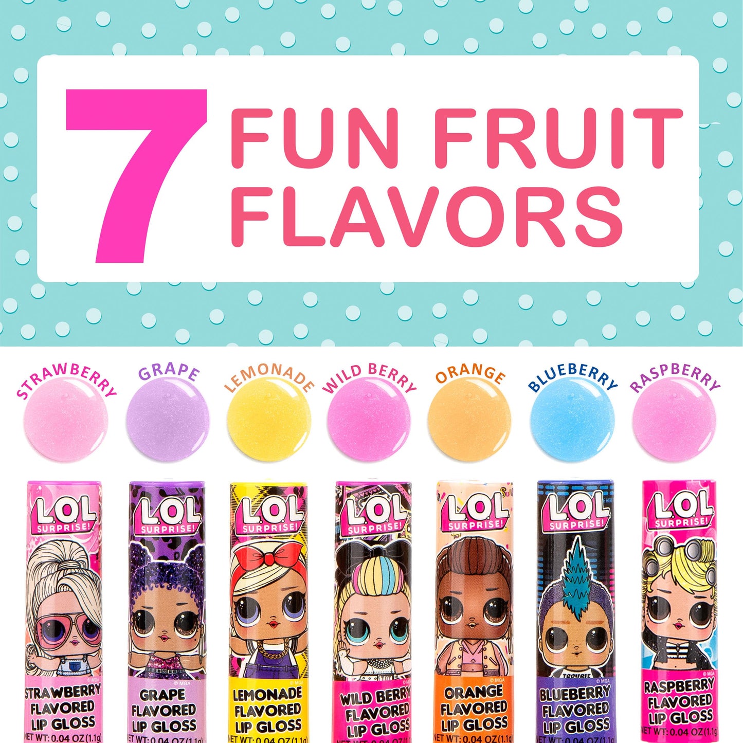 L.O.L Surprise! 14pc Lip Gloss for Girls, Lol Lip Gloss Set Value Pack, 14 Assorted Fruit Flavored Lip Glosses, Non Toxic, Kid Friendly, Party Favors