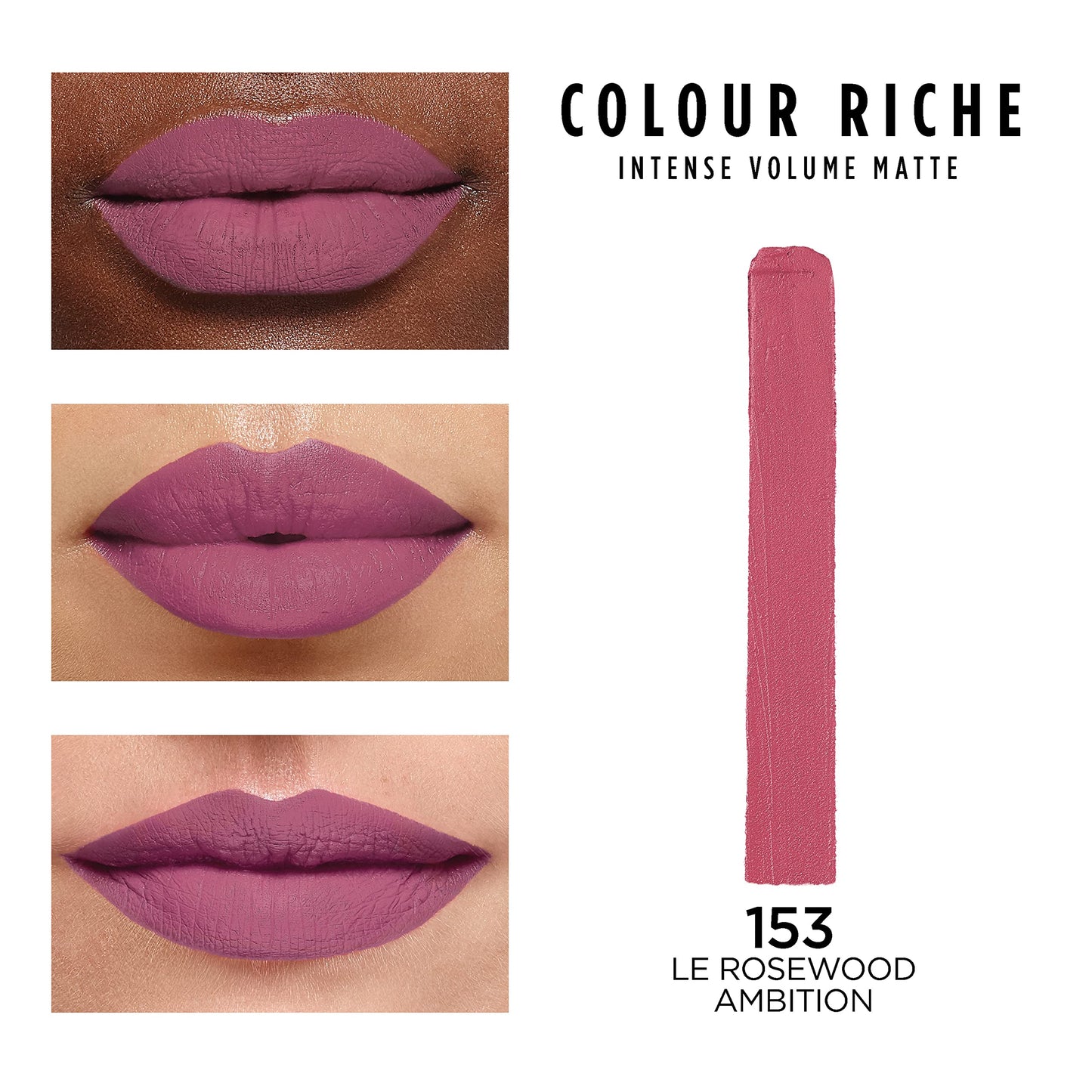 L'Oreal Paris Colour Riche Intense Volume Matte Lipstick, Lip Color Infused with Hyaluronic Acid for up to 16hr All Day Comfort, Le Rosewood Ambition,