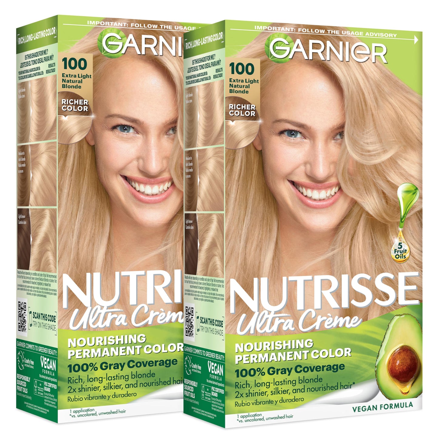 Garnier Nutrisse Ultra Crème Hair Color, Permanent Hair Dye with 100% Gray Coverage, Vegan & Cruelty-Free, 100 Extra-Light Natural Blonde (Chamomile)