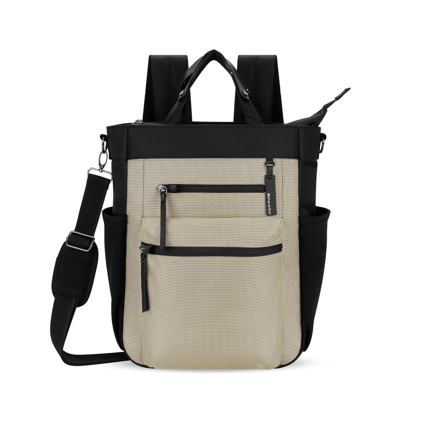 Sherpani Soleil, Anti Theft Convertible Backpack, 3 in 1 Tote Bag, Cross Body Purse, 18L Travel Backpack, Travel Gifts for Women, RFID Protection, Metal Hardware Fits 13” Laptop (Straw Signature)