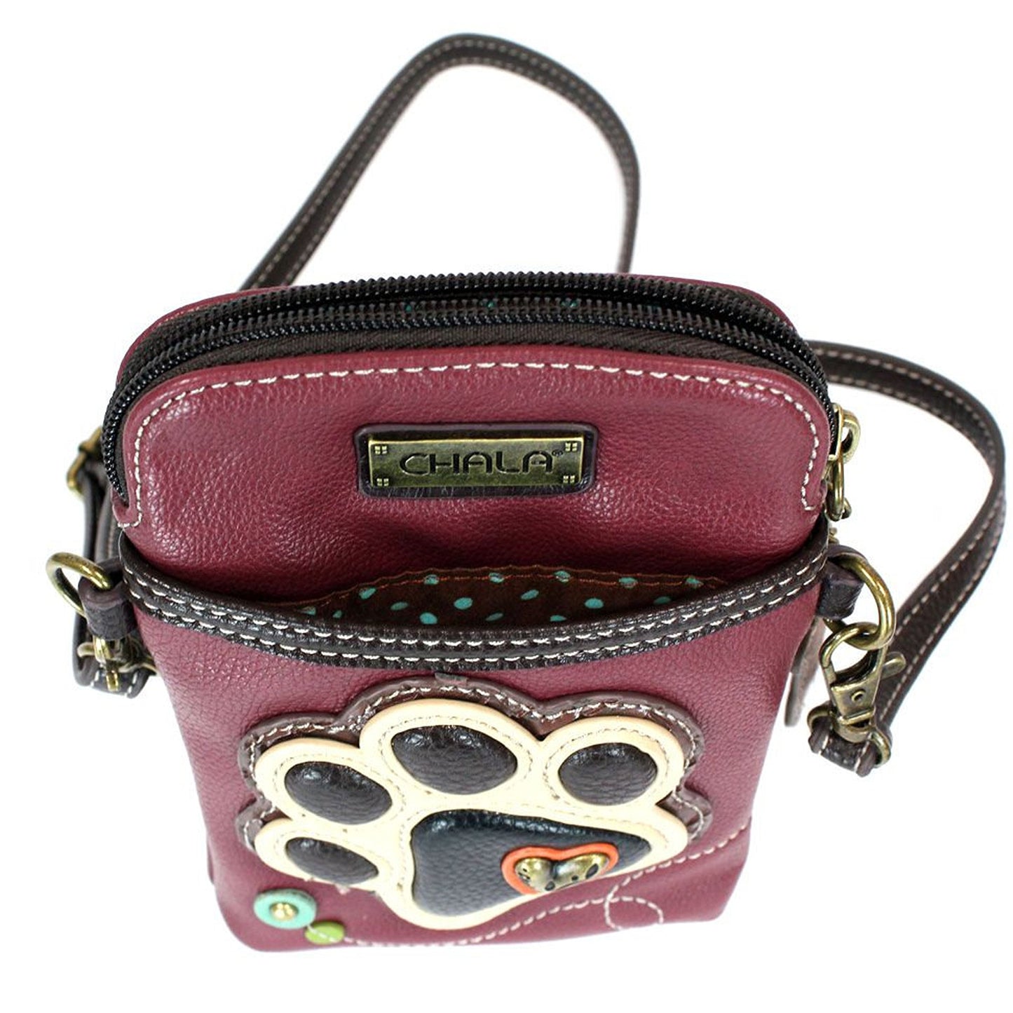 CHALA Dog Lovers Paw Print Cellphone Convertible Strap Crossbody Handbag Dog Lovers, Dog Mom (Ivory/Maroon)