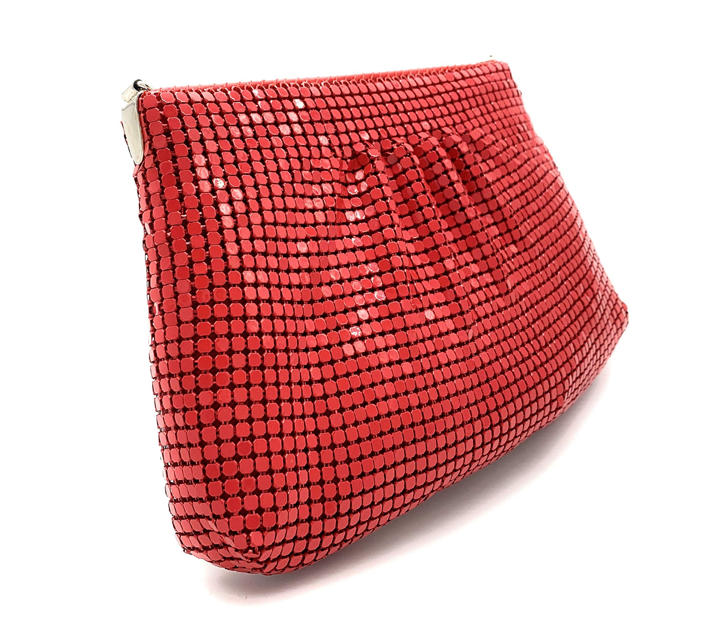 Women's Evening Clutches Metal Mesh Party Purse Bag (Red) Small