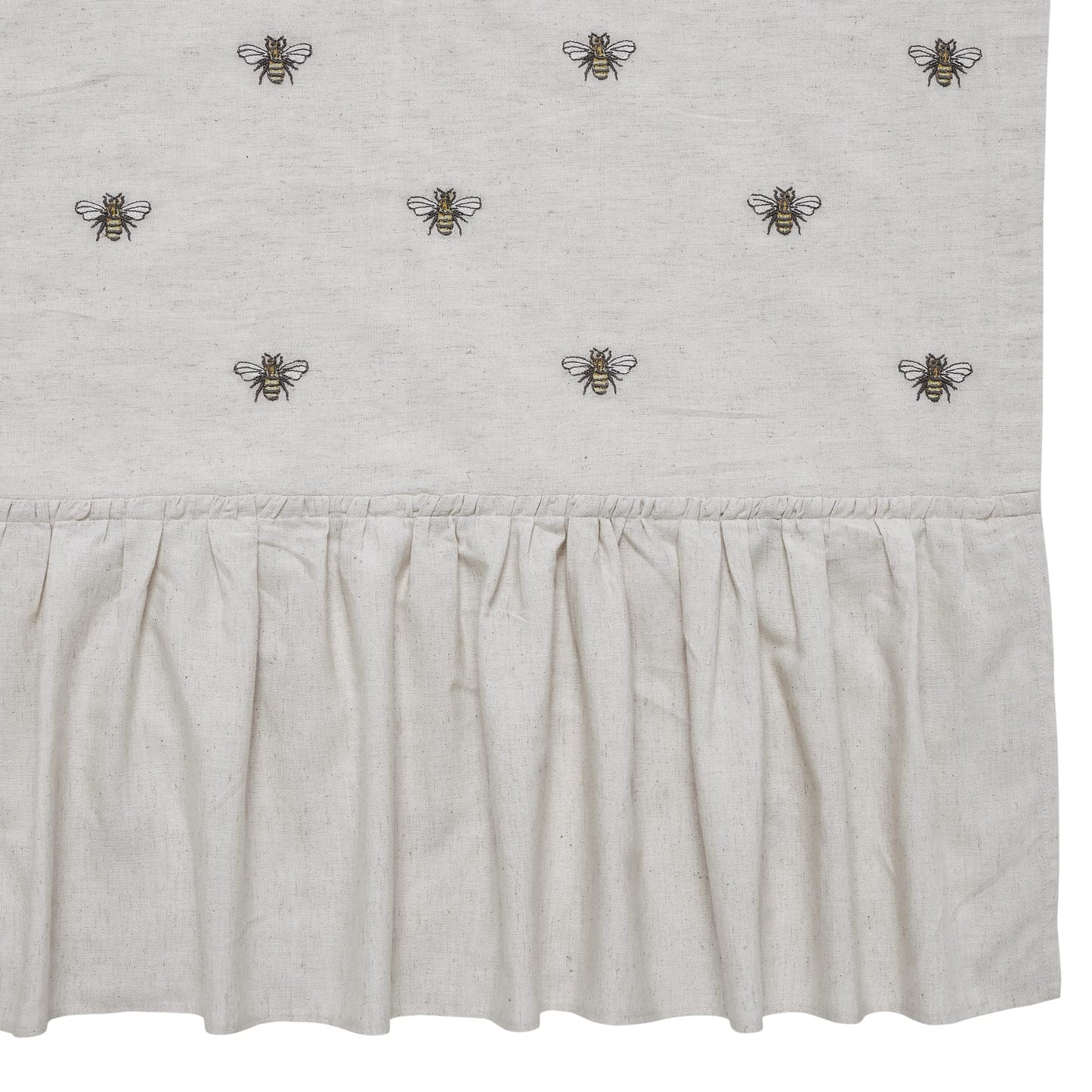 VHC Brands Embroidered Bee, Farmhouse Bathroom Shower Curtain, Ruffled, Creme Yellow Grey, 72x73