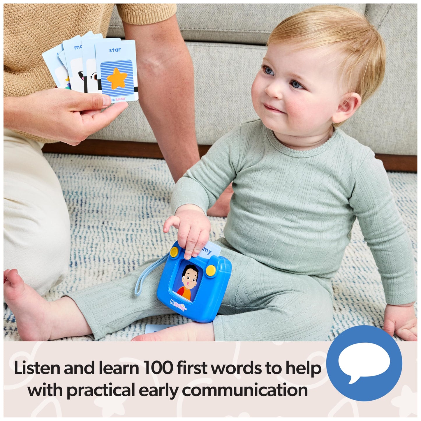 Ms. Rachel Official First Words Talking Flash Cards with Electronic Reader, 100 Words, Educational Toys & Toddler Toys for Girls & Boys Ages 1-2+