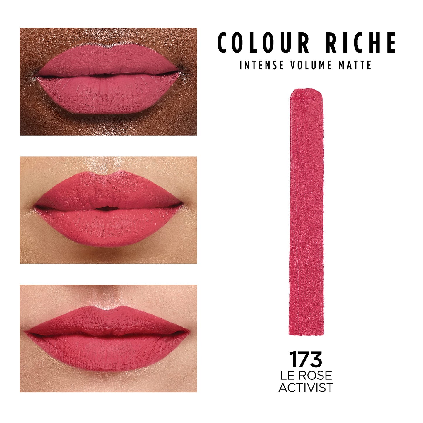 L'Oreal Paris Colour Riche Intense Volume Matte Lipstick, Lip Color Infused with Hyaluronic Acid for up to 16hr All Day Comfort, Le Rose Activist,
