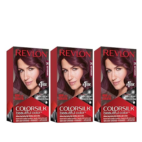 Revlon Permanent Hair Color, Permanent Hair Dye, Colorsilk with 100% Gray Coverage, Ammonia-Free, Keratin and Amino Acids, 34 Deep Burgandy, 4.4 Oz