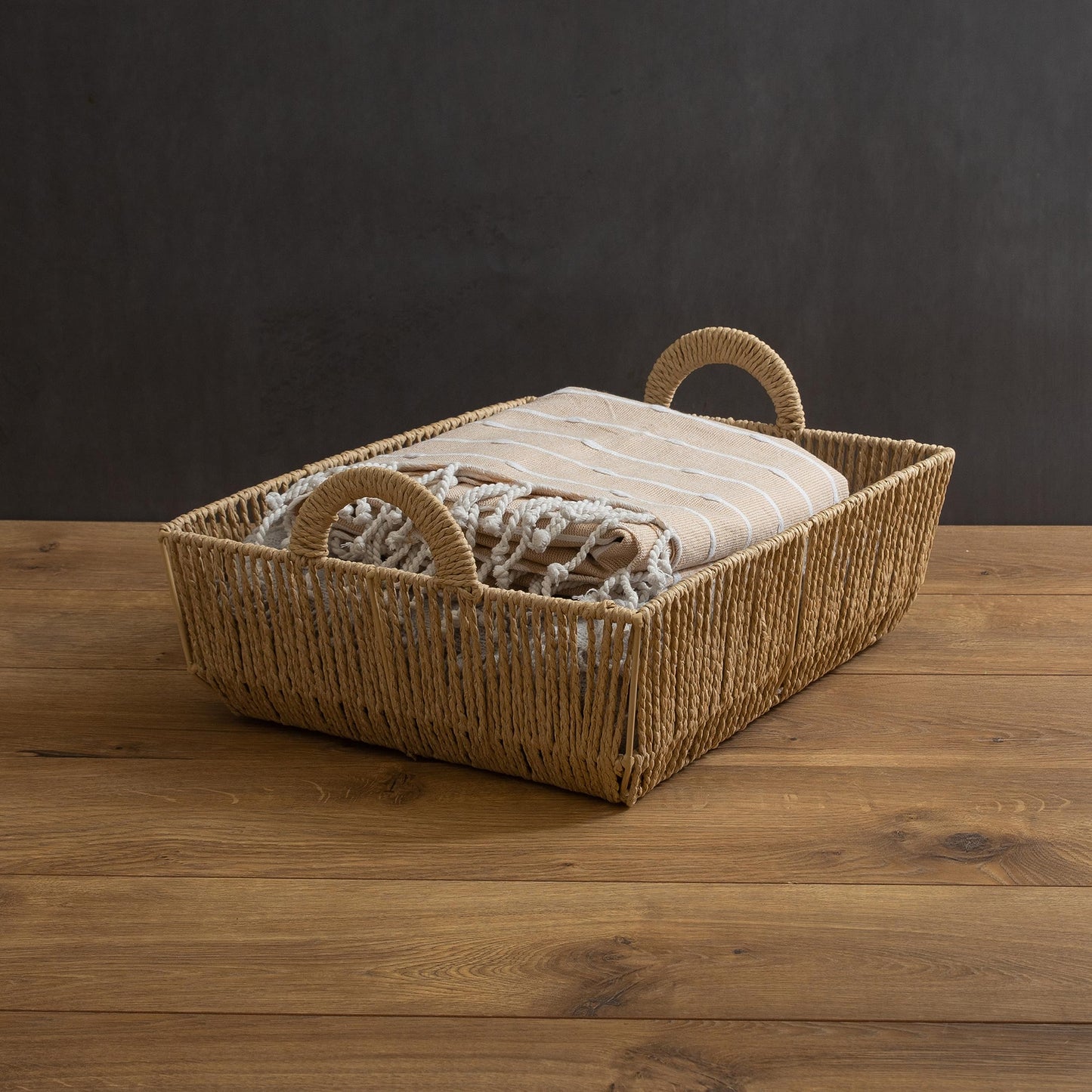 Simplify Large Shelf Storage Basket | Dimensions: 15"x 13"x 5"| 2 Carry Handles | Vertical Weave Design | Paper Rope Material | Great for Living…