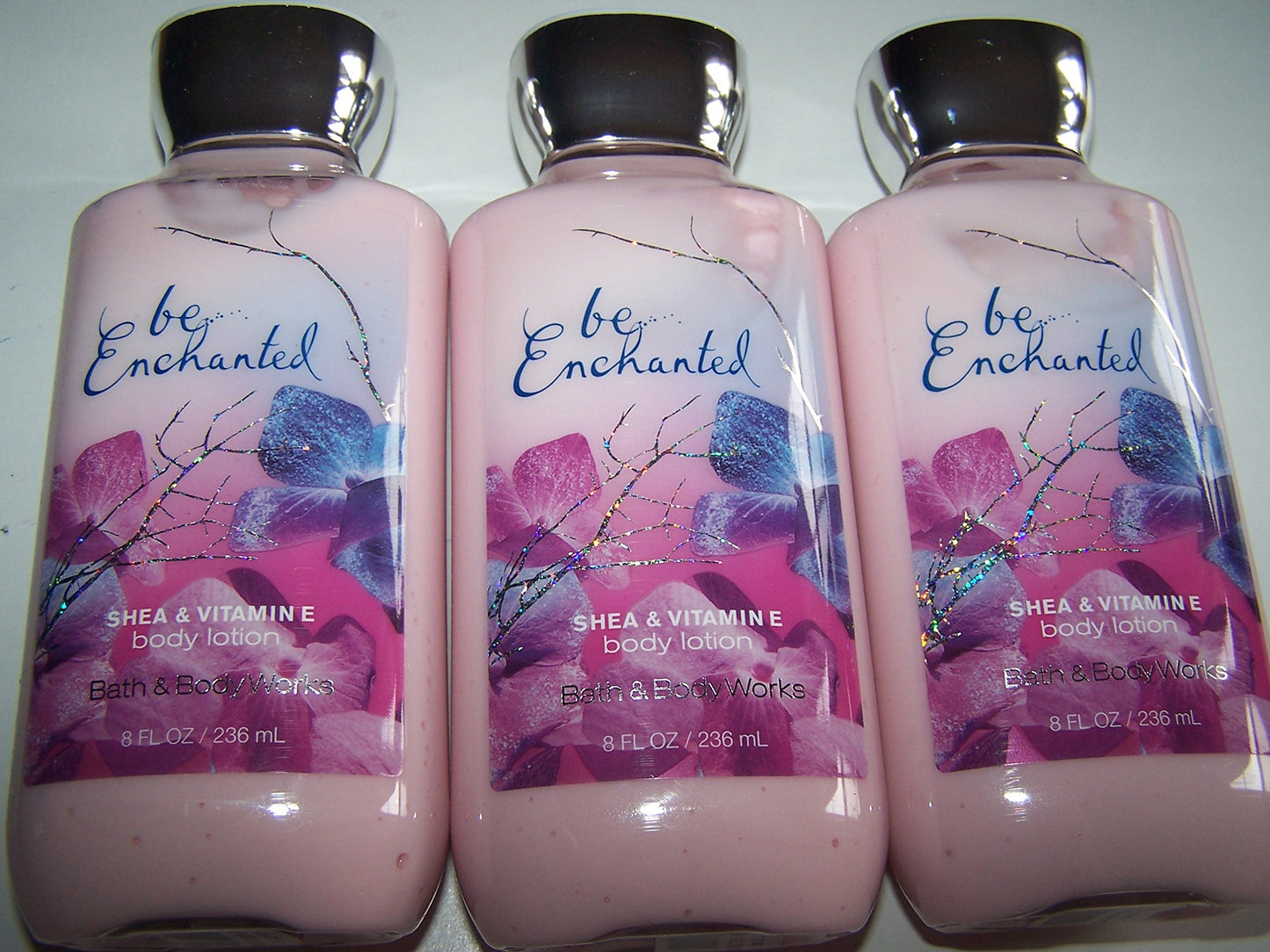 Lot of 3 Bath & Body Works Be Enchanted Body Lotion (Pomegranate, Sugared Petals, Whipped Vanilla & Musk) 8 Fl Oz Each (Be Enchanted)