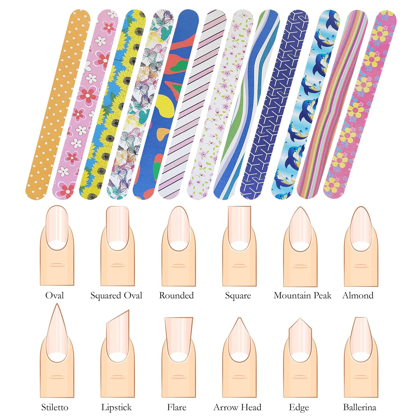 P2P Nails Colorful Nail File Strips - Double Sided Filers for Shaping and Smoothing Toenails and Fingernails - Manicure and Pedicure Nail Buffers - 12