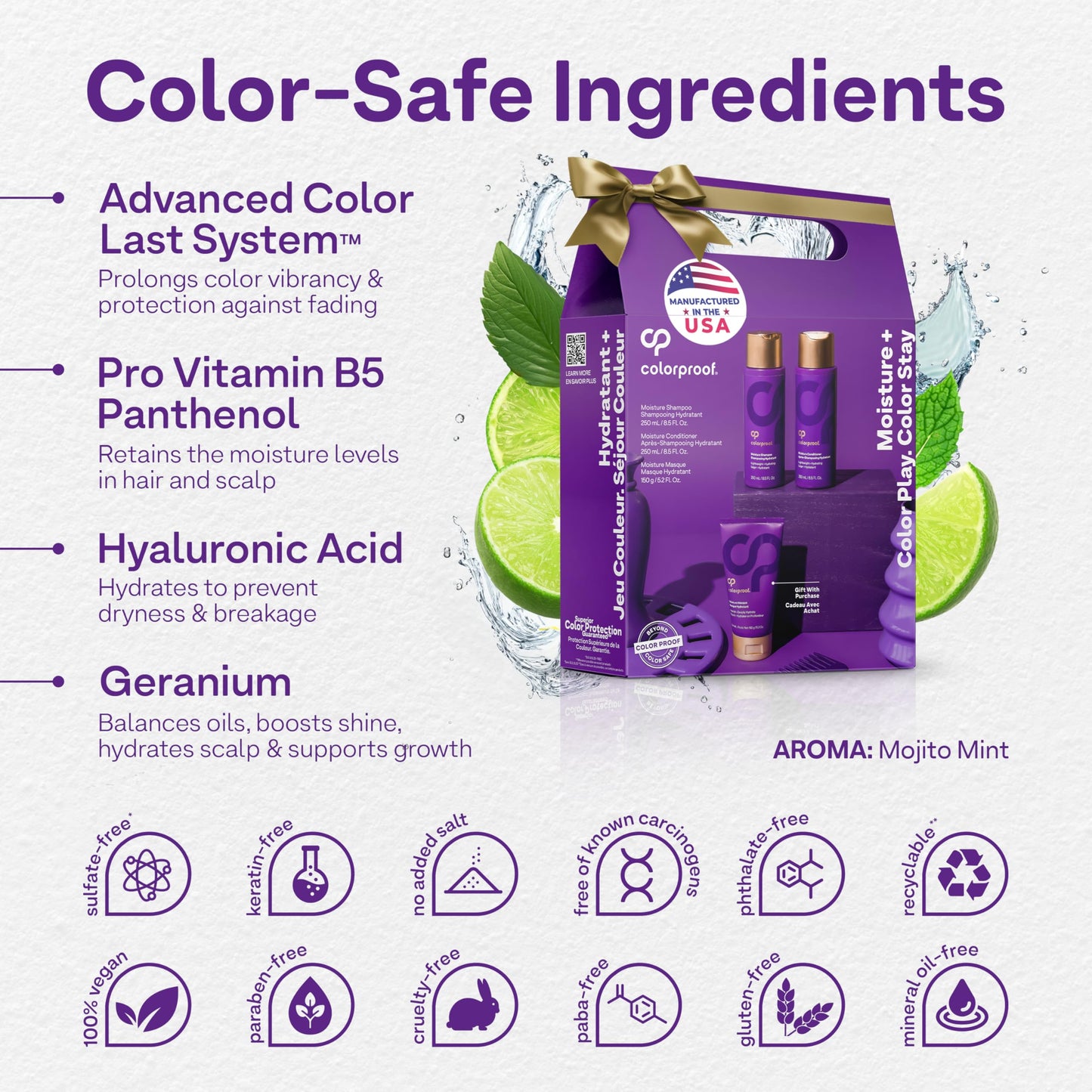 Colorproof Moisture Holiday Gift Set - Moisture Hair Shampoo (8.5 Fl. Oz.), Moisture Hair Conditioner (8.5 Fl. Oz.) with Moisture Masque Conditioner