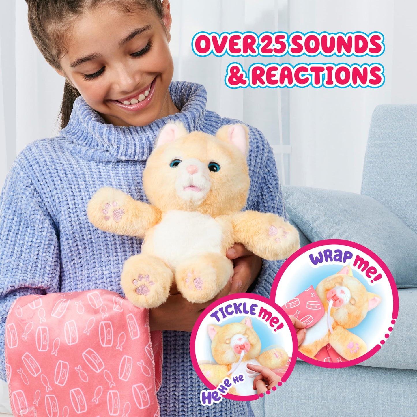Little Live Pets Cozy Dozys Ginger The Pet Cat Toy, Interactive Plush Electronic Cat with 25+ Sounds, Soft Bedtime Kitty Toys for Kids of Ages 4+