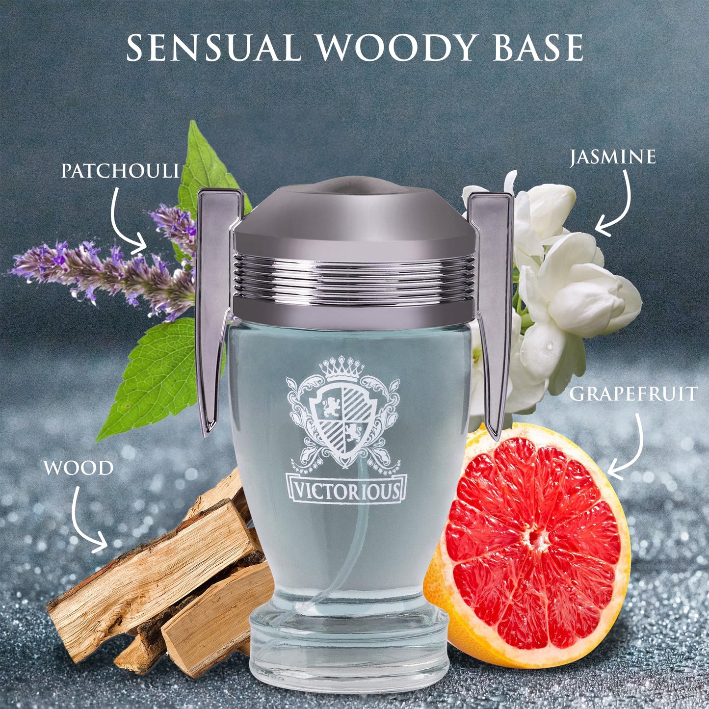 Victorious for Men Eau De Toilette - Woody & Aquatic Fragrance - Aromatic Bay Leaf & Jasmine & Woody Base of Guaiac Wood, Patchouli, Oak & Ambergris