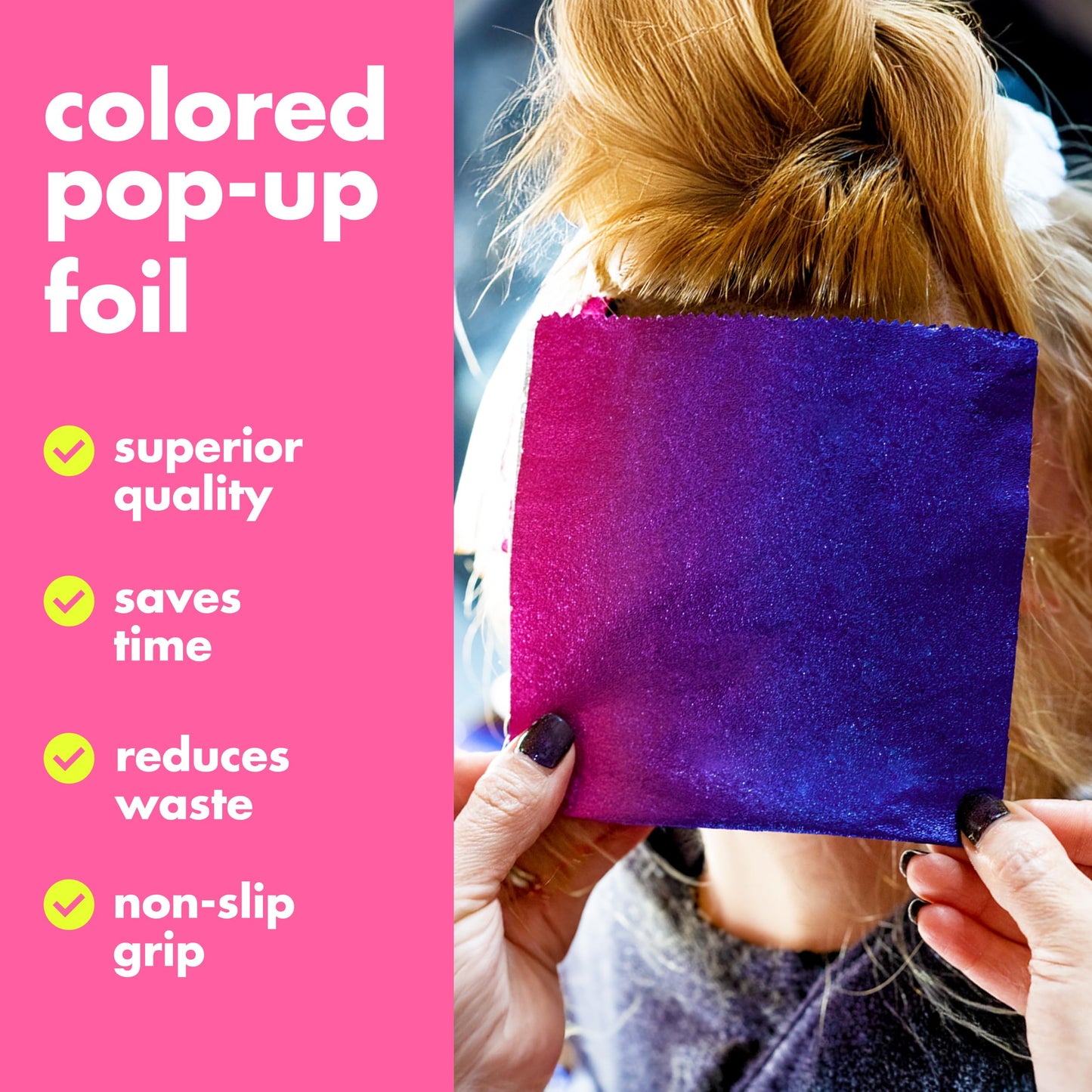 Colortrak Pink/Purple Gradient Pop-up Foil w/Dispenser (400 Count), Pre-cut Sheets, Non-Slip Embossed Texture, 5" x 10.75" Sheets for Hair Foil