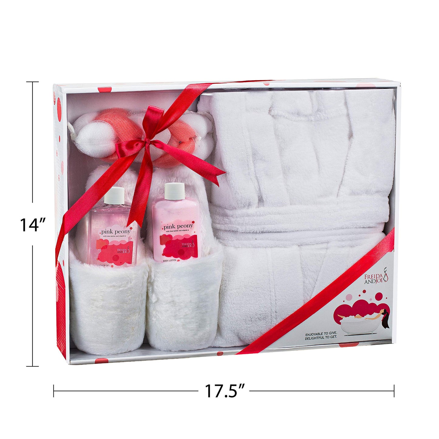 Luxury Home Spa Gift Basket with Pink Peony Scent - Indulgent Ultra Soft Bathrobe & Plush Slipper Spa Box for Women - Complete Bath & Body Set Luxury