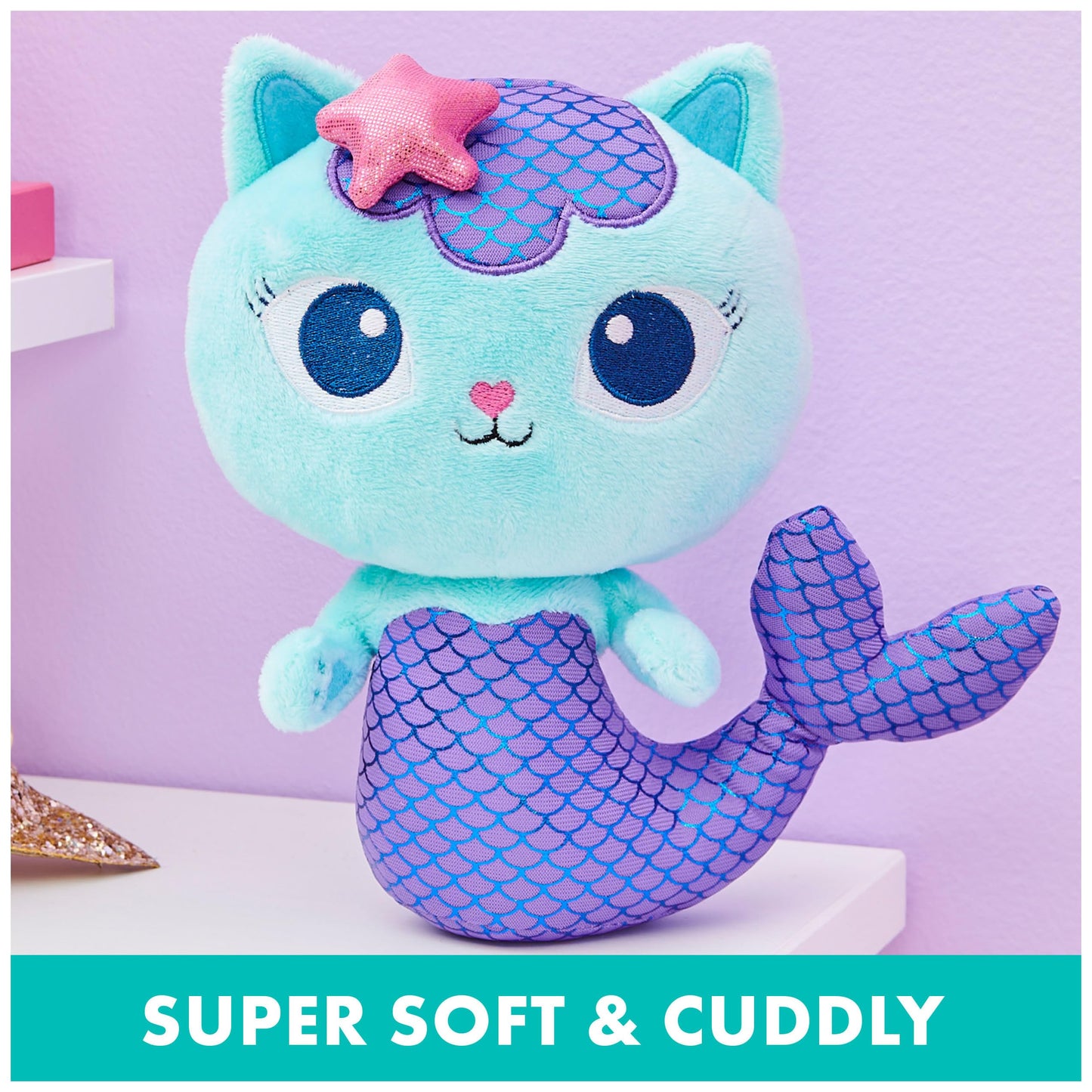 Gabby’s Dollhouse, 8-inch MerCat Purr-ific Plush Toy, Kids Toys for Ages 3 and up