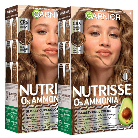 Garnier Nutrisse 0% Ammonia Glossy Curl Color Permanent Hair Dye for Curls, Vegan Color For 100% Gray Coverage, Curl-Protecting Formula with Enhancing Beauty & Personal Care Garnier