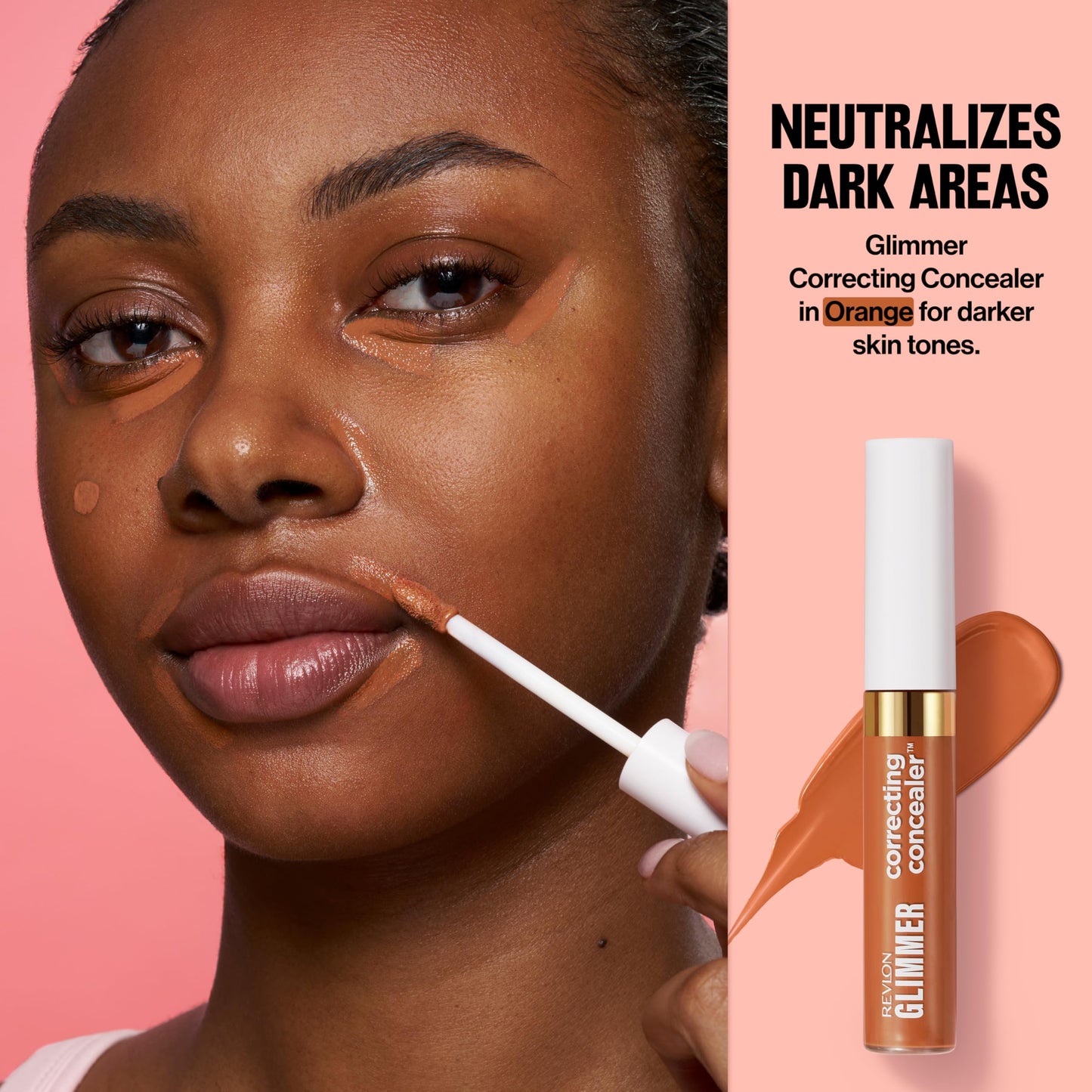 Revlon Glimmer Correcting Concealer, Liquid Under Eye Makeup, Made with Caffeine, Vitamin C, & Stevioside, 102 Orange, 0.3 fl oz