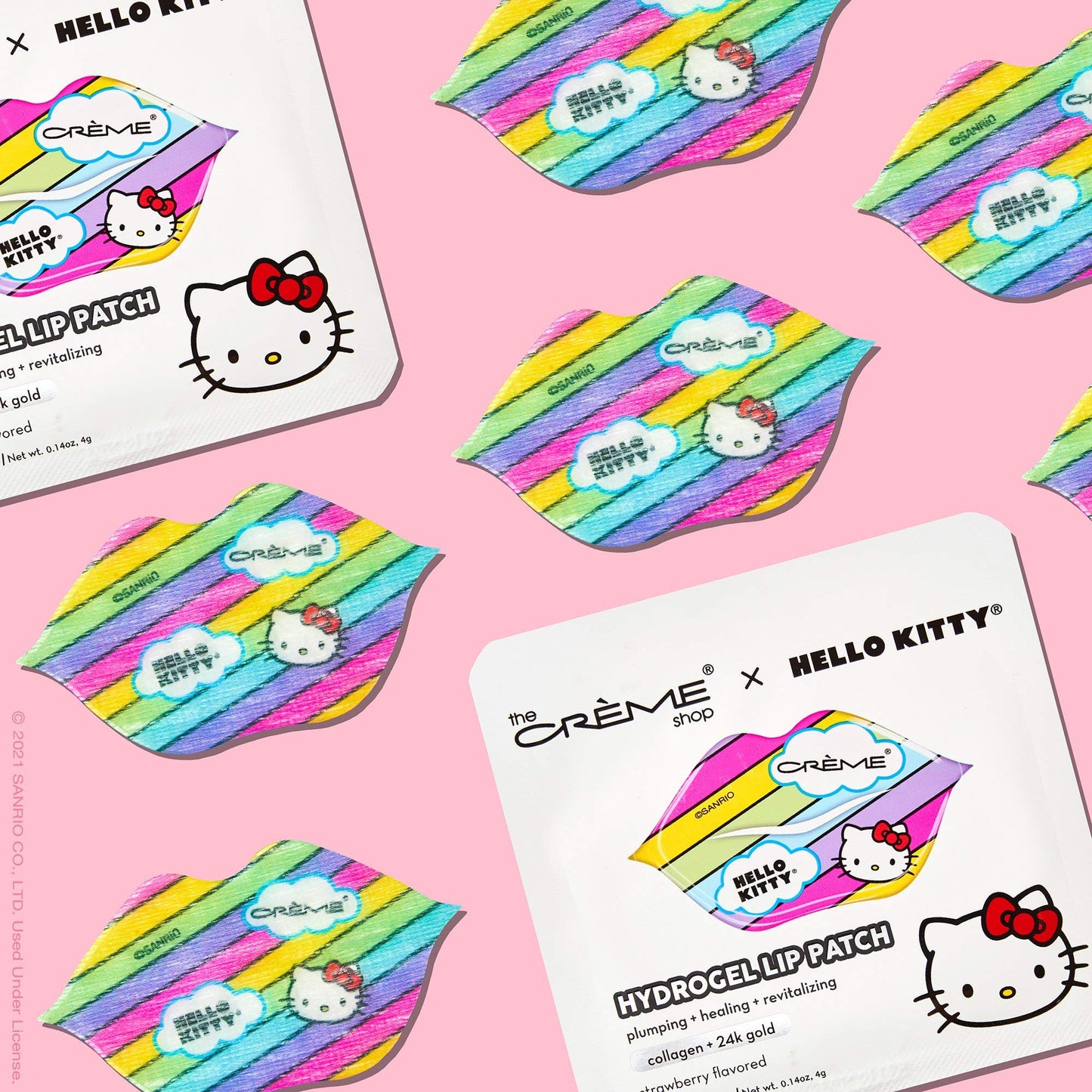 The Crème Shop x Hello Kitty Hydrogel Lip Patch | Strawberry Flavored, Collagen and 24k Gold, Remove Dead Skin, Moisturize lips, Pale Lip Treatment