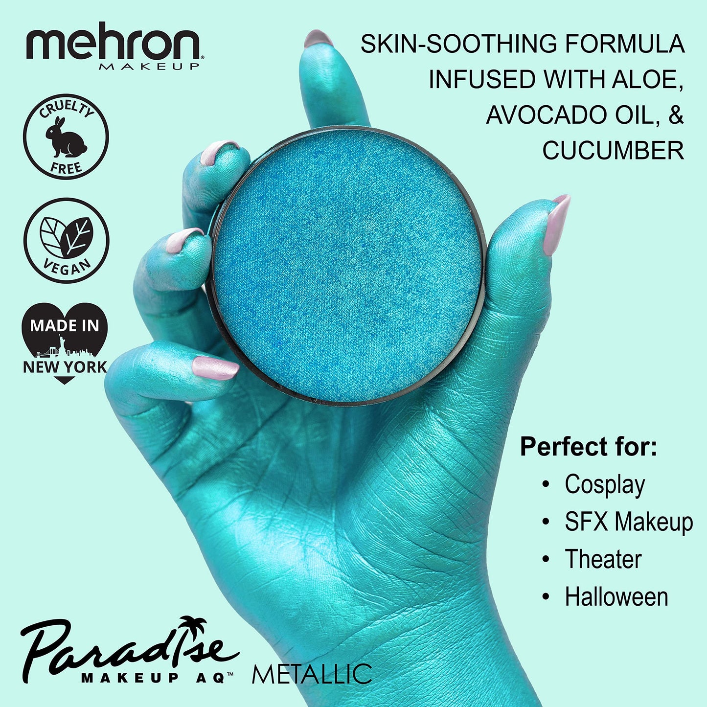 Mehron Paradise FX Metallics - Metallic Blue 1.4 oz | Professional Water Activated Shimmering Metallic Paint for Raves, Costumes, Special Effects