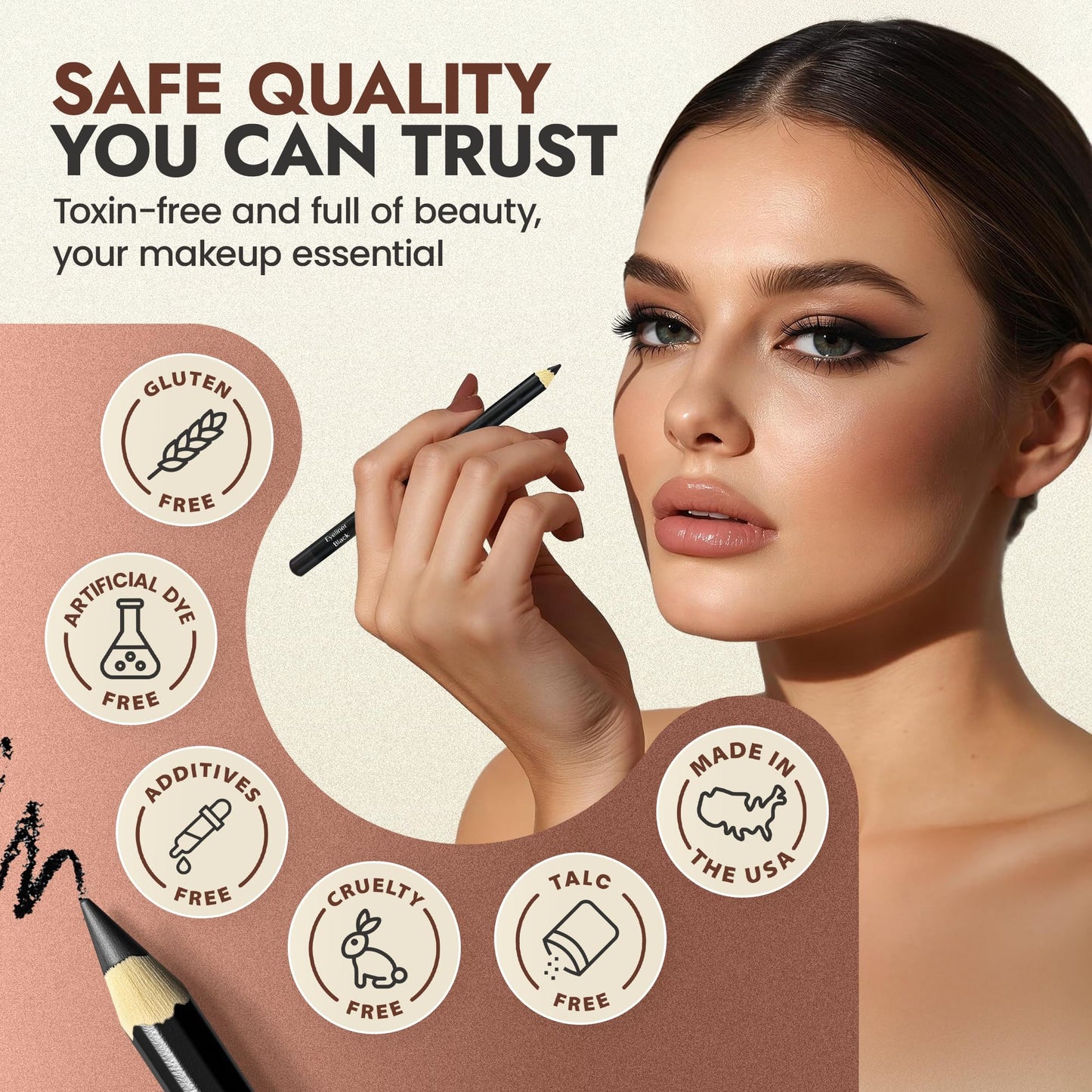 Natural Eyeliner Pencil, Black - Hypoallergenic, Water & Smudge Proof Eyeliner for sharp Lines and Defined Eyes - Long-Lasting, Organic & Cruelty-Free