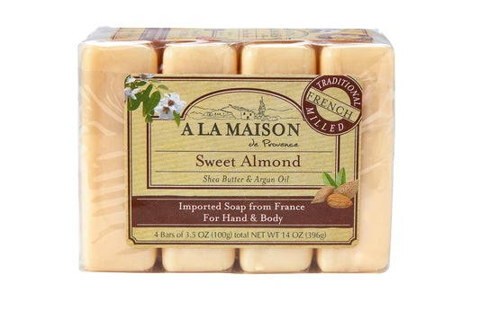 A LA MAISON Sweet Almond Bar Soap - Triple French Milled Unscented Natural Moisturizing Hand Soap Bar (4 Bars of Soap, 3.5 oz)